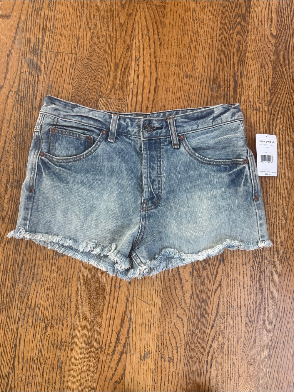 Free People Washed Blue Denim Frayed Hem Women's Shorts